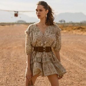 Spell & the Gypsy Lioness Boho Paisley Floral Ruffle Tunic Dress in Smoke Size M